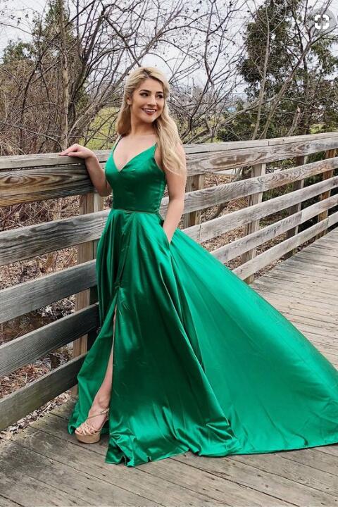 Sexy Open Back Green Prom Party Dress with Slit Side – loveangeldress