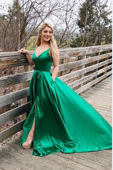 Sexy Open Back Green Prom Party Dress with Slit Side – loveangeldress