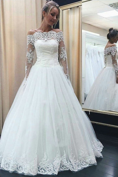 Sheer Lace Long Sleeves Wedding Dresses with Buttons Back – loveangeldress