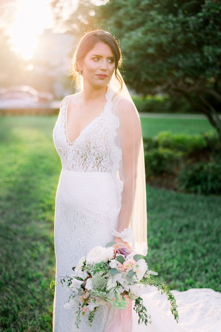 Sheer Lace Mermaid Wedding Dress with V Back – loveangeldress
