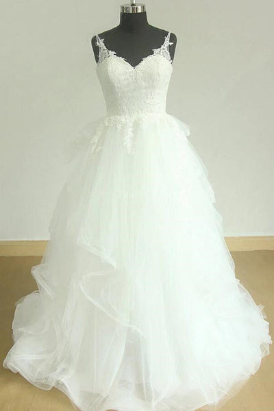 Shimmering Wedding Dress with Lace Straps and Horsehair Trim Skirt ...