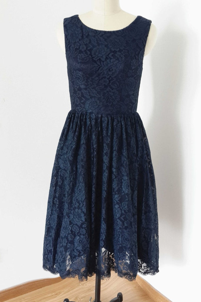 Short Lace Navy Blue Bridesmaid Dresses Sleeveless – loveangeldress