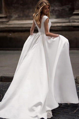simple satin a line wedding dress