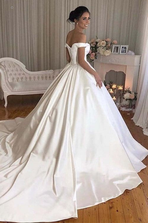 simple satin ball gown wedding dress