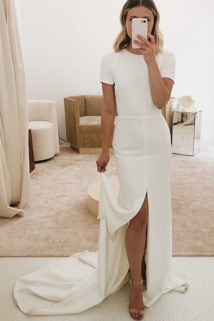 Simple Spandex Wedding Gown with Short Sleeves – loveangeldress