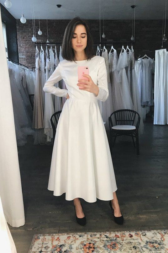long sleeve tea length wedding dress