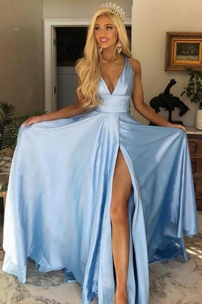 Sky-blue Long Party Dress with High Leg Slit Side – loveangeldress