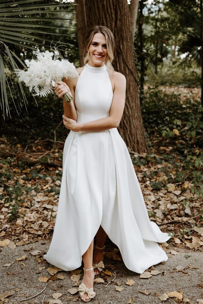 Sleeveless Satin Simple Wedding Dresses with Divided Skirt – loveangeldress