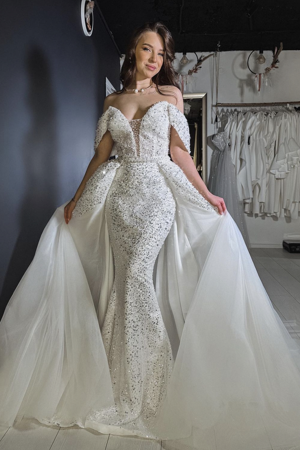 Sparkling Beaded Wedding Dress with Detachable Train in Dubai ...