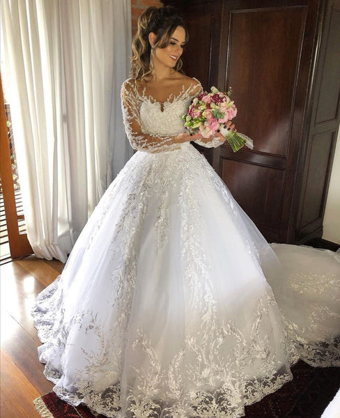Spread Lace Bridal Dresses with Long Sleeves vestido de noiva de renda ...