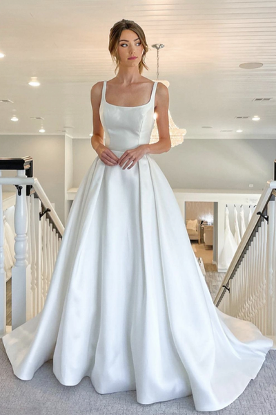 Square Neck Satin Wedding Dress A-line 2023 New Style – loveangeldress