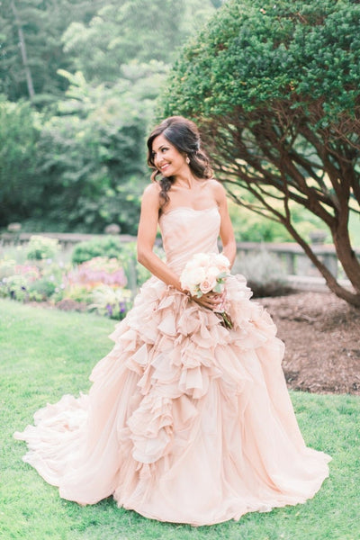 Strapless Blush Ball Gown Wedding Dress with Ruffles Organza Skirt ...