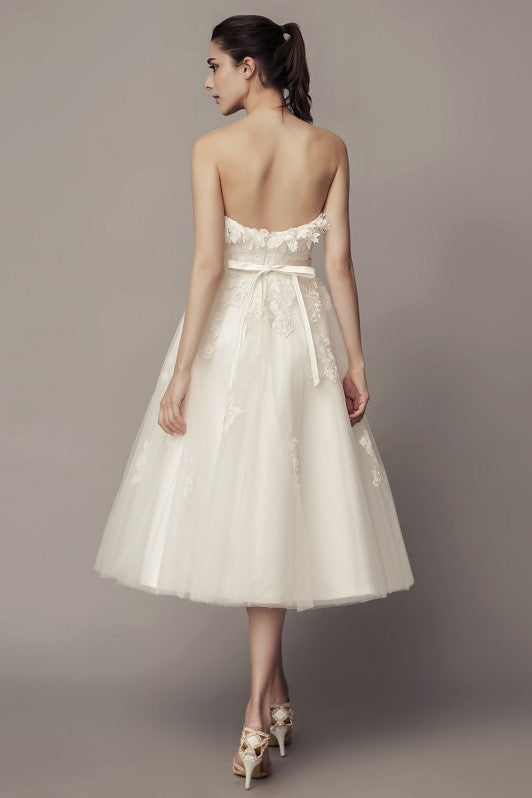 Strapless Causal Tea-length Wedding Dress with Tulle Skirt – loveangeldress