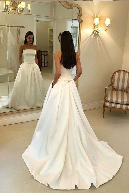 Strapless Open Back Satin Wedding Gown With Pockets Loveangeldress 8506