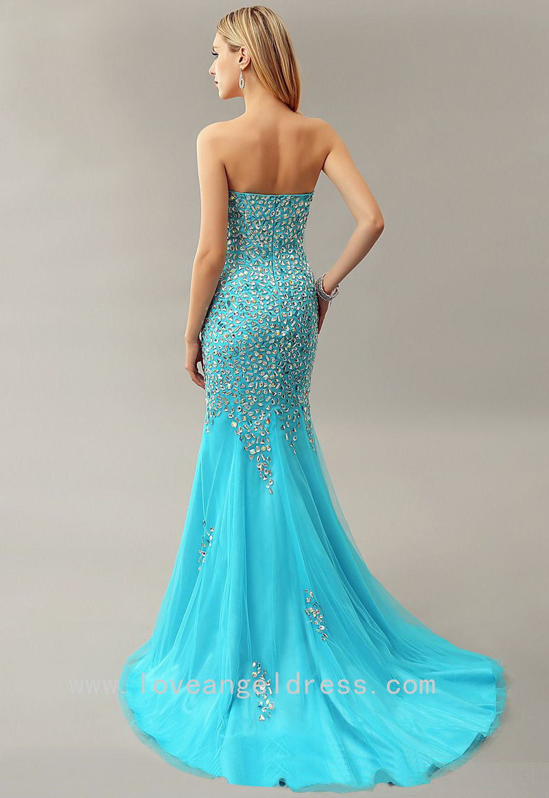 Strapless Tiffany Blue Rhinestones Prom Dresses Long Loveangeldress 0774