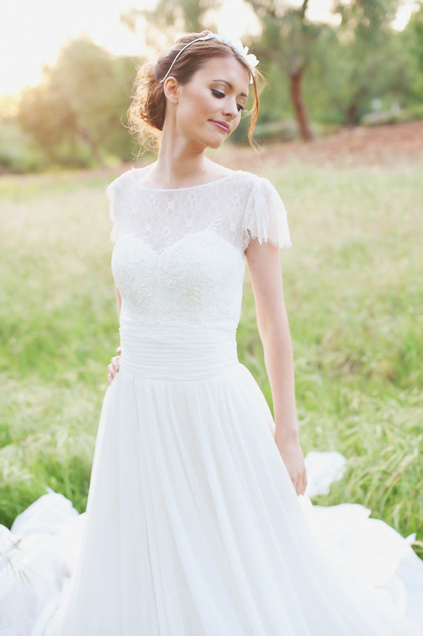 Sweet Lace Chiffon Wedding Dresses with Sleeves – loveangeldress