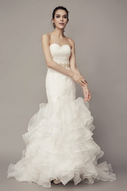 Sweetheart Corset Mermaid Wedding Gown with Ruffles Organza Skirt ...