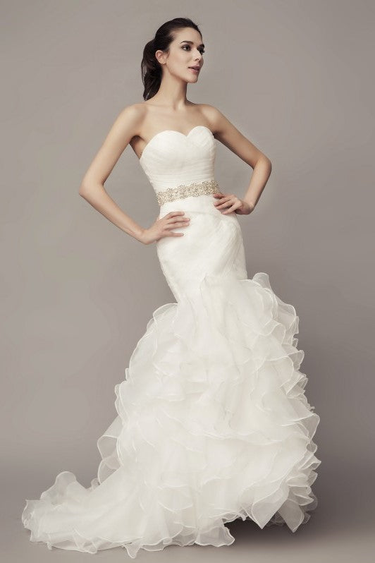 Sweetheart Corset Mermaid Wedding Gown with Ruffles Organza Skirt ...