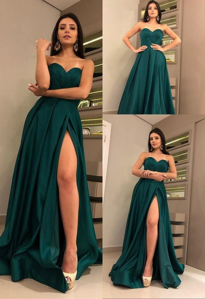 Sweetheart Hunter Green Prom Dresses With High Thigh Slit Loveangeldress 