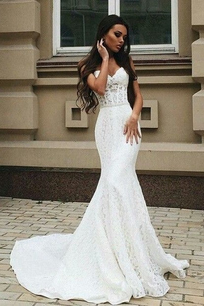 mermaid style lace wedding dress