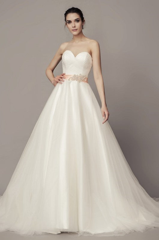 Sweetheart Tulle Skirt Wedding Gown with Appliques Sash – loveangeldress
