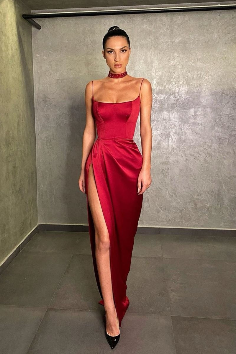 Thin Straps Long Prom Gown with High Thigh Slit – loveangeldress