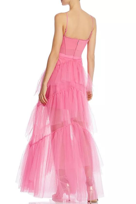 Thin Straps Pink Prom Dress with Sheer Layers Skirt – loveangeldress