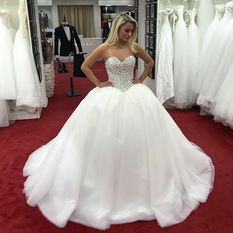 Tulle Skirt Rhinestones Wedding Dress Sweetheart Ball Gown – loveangeldress