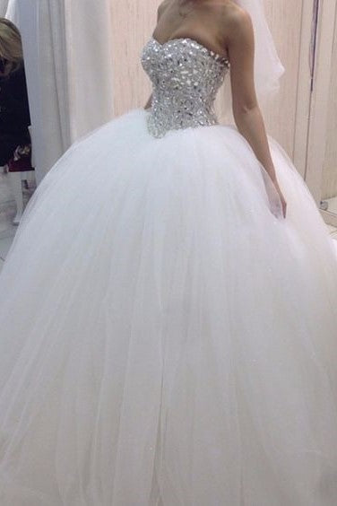 Tulle Skirt Rhinestones Wedding Dress Sweetheart Ball Gown – loveangeldress