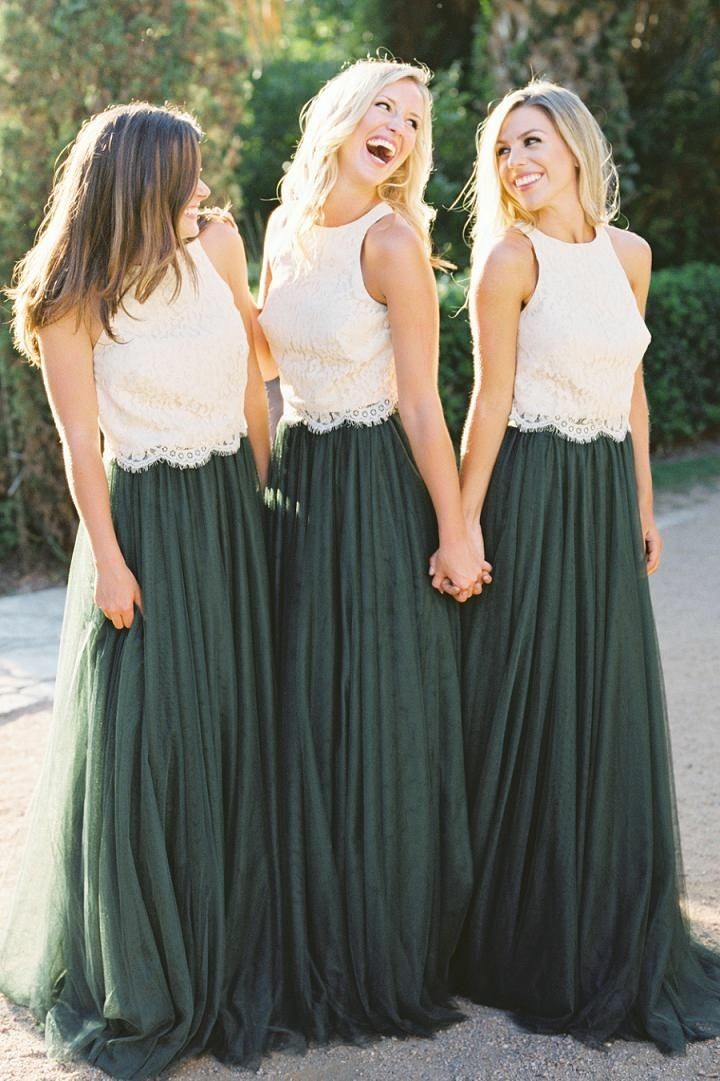 Two Tone Lace and Tulle Long Bridesmaid Dresses Custom Made ...