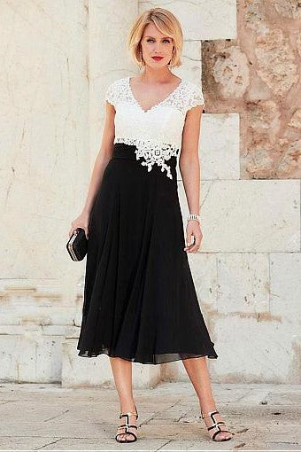 V-neck Chiffon Mother of the Bride Lace Dress with Cap Sleeves ...