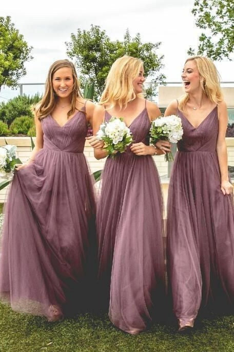 V-neckline Mauve Bridesmaid Dress Long Tulle Skirt – loveangeldress