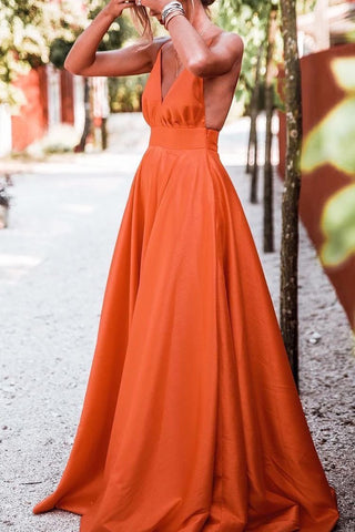 orange satin long dress