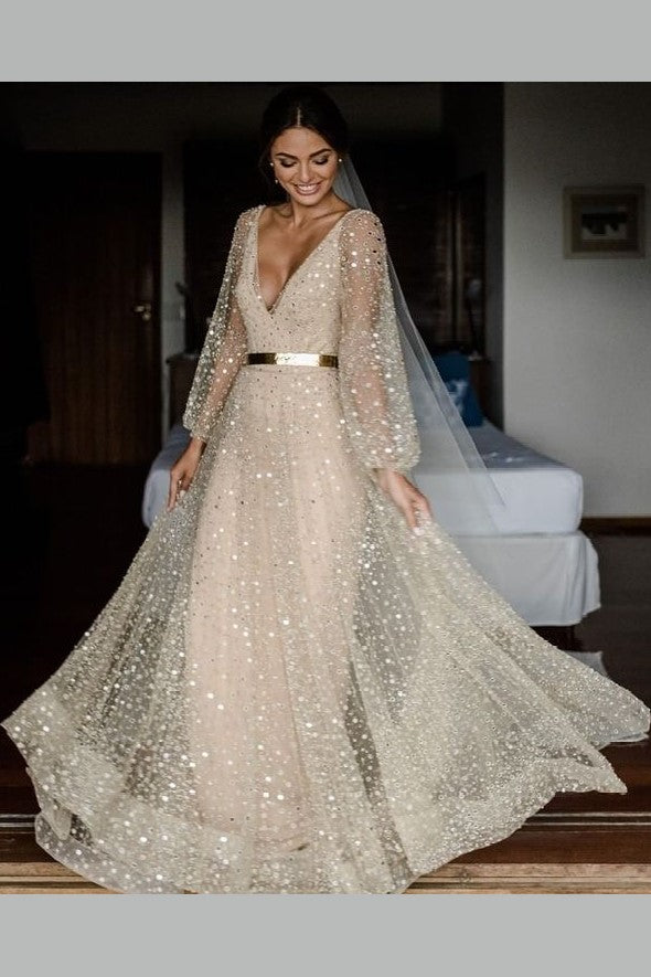 v-neckline-sequin-wedding-dresses-loose-long-sleeves-loveangeldress