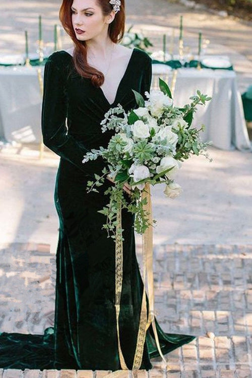 long sleeve forest green bridesmaid dresses