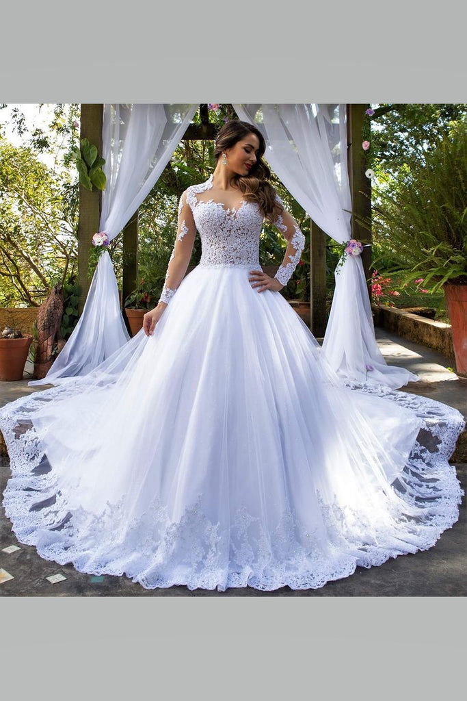 Long Sleeve Lace Wedding Dress with Royal Train