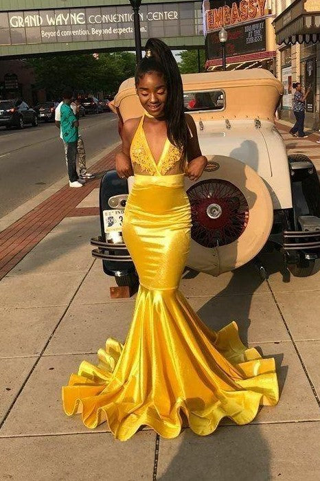 yellow bodycon prom dress