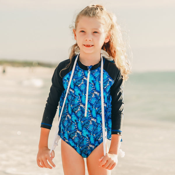 All In One Swimsuit - Palms Blue - HeavenLee Swimwear