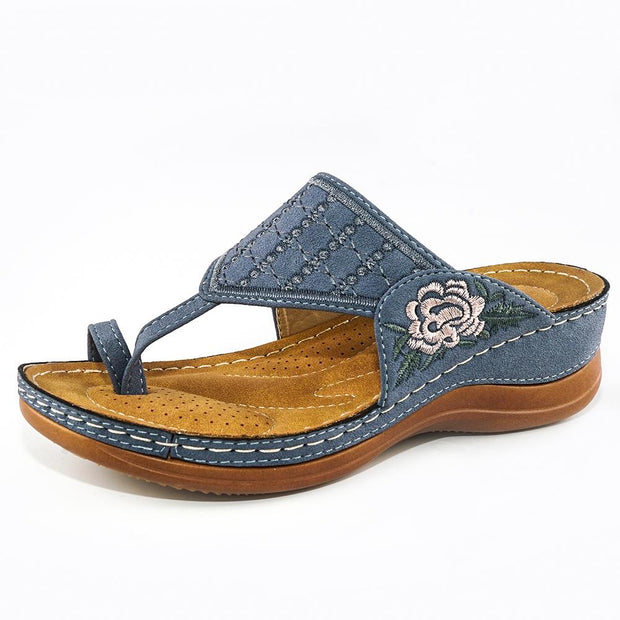 Women Shoes - Women's Flower Embroidery Toe-knob Wedge Heel Sandals of ...