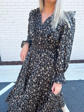 Load image into Gallery viewer, Knoxville Ruffled Black Floral Dress