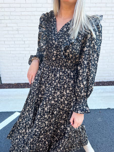 Knoxville Ruffled Black Floral Dress