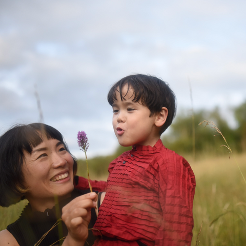 mother with son in field