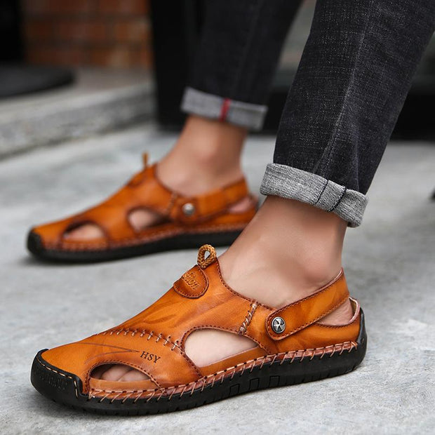 menico men hand stitching soft outdoor closed toe leather sandals