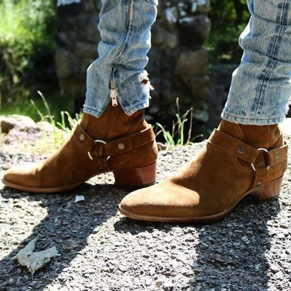 buckle western ankle boots