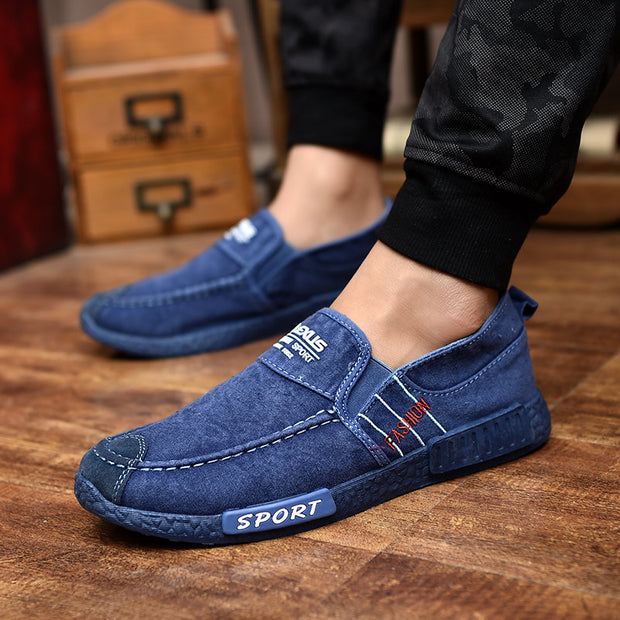 men washed canvas comfy soft sole slip on casual shoes