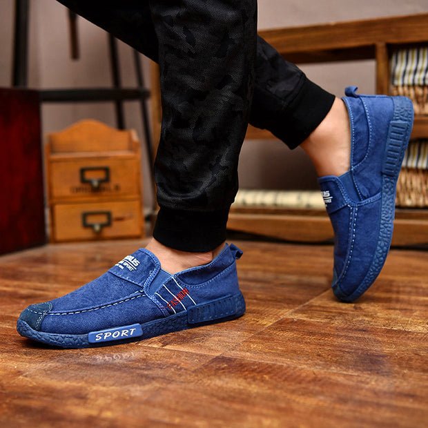 men washed canvas comfy soft sole slip on casual shoes