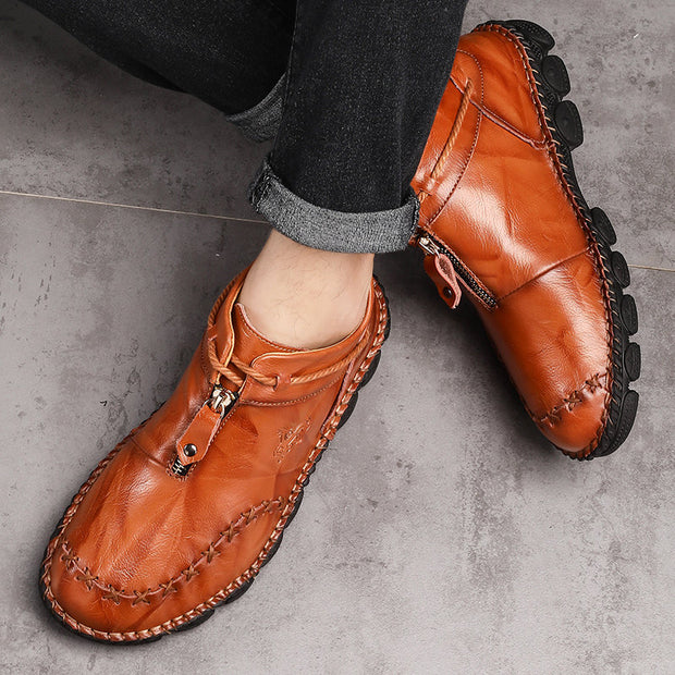 men's hand stitching stylish soft sole slip on loafers casual leather shoes