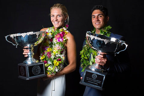 2014 ASP World Champions Stephanie Gilmore and Gabriel Medina honored at the World Surfing Awards on the Gold Coast of Australia on Wednesday February 25, 2015.