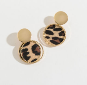 Brown Cheetah Print Layered Ring Gold Drop Earrings