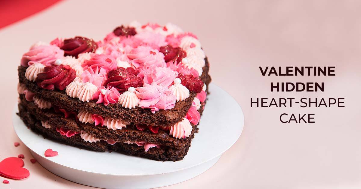 Valentine hidden heart-shape cake